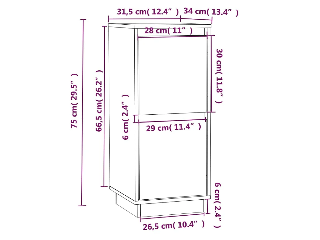 Aparador 2 uds madera maciza de pino marrón miel 31,5x34x75 cm