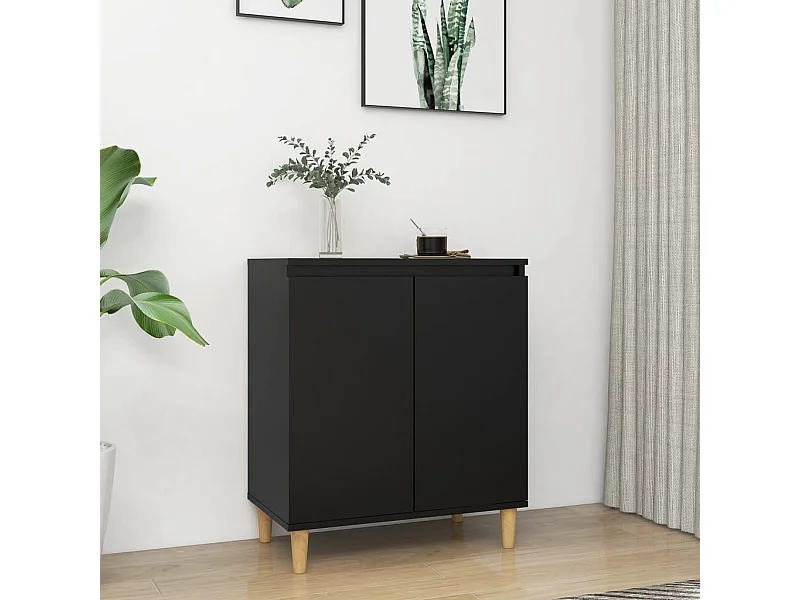 Credenza con Gambe Legno Massello Nera 60x35x70 cm Multistrato