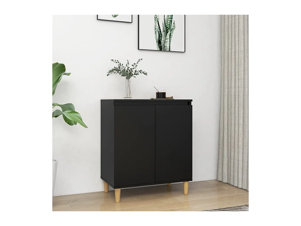 Buffet avec pieds en bois massif noir bois d'ingénierie