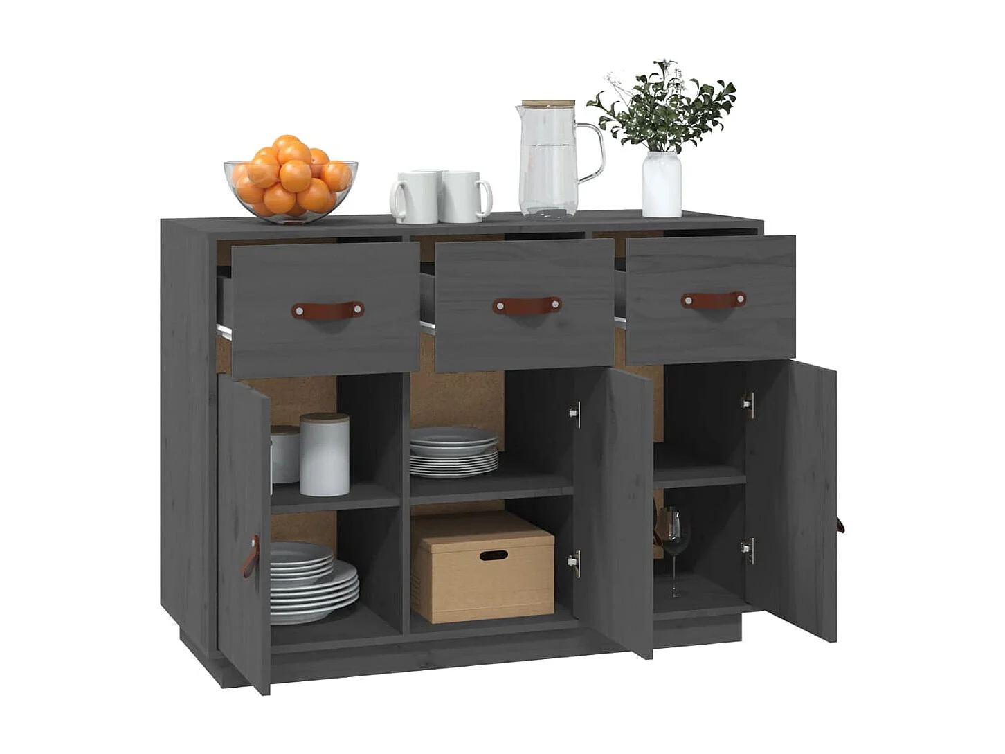 Buffet Gris 100x40x75 cm Bois massif de pin