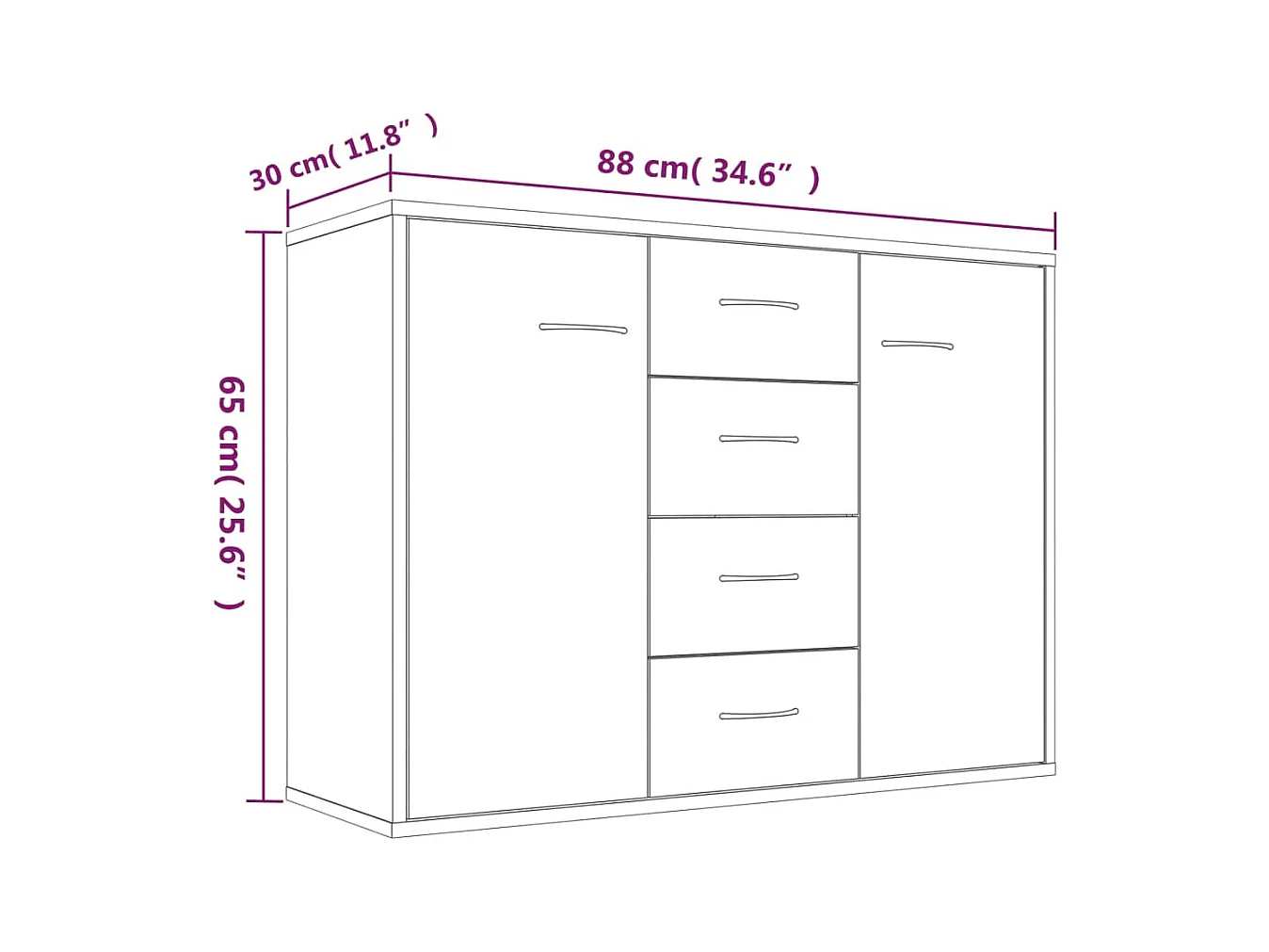 Sideboard Braun Eichen-Optik 88x30x65 cm Holzwerkstoff