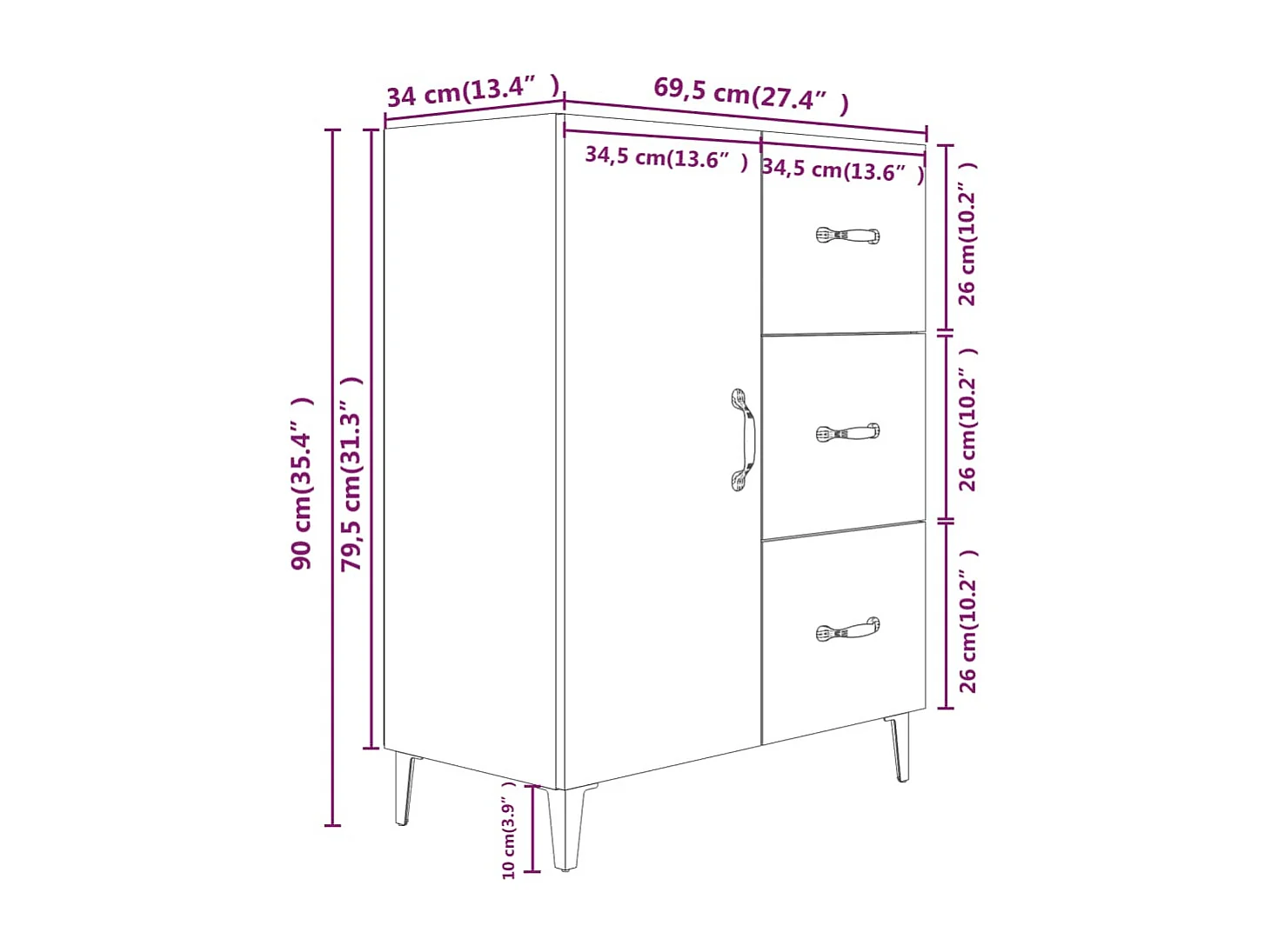 Credenza Rovere Sonoma 69,5x34x90 cm in Legno Multistrato