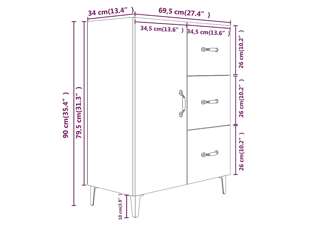 Sideboard Sonoma-Eiche 69,5x34x90 cm Holzwerkstoff