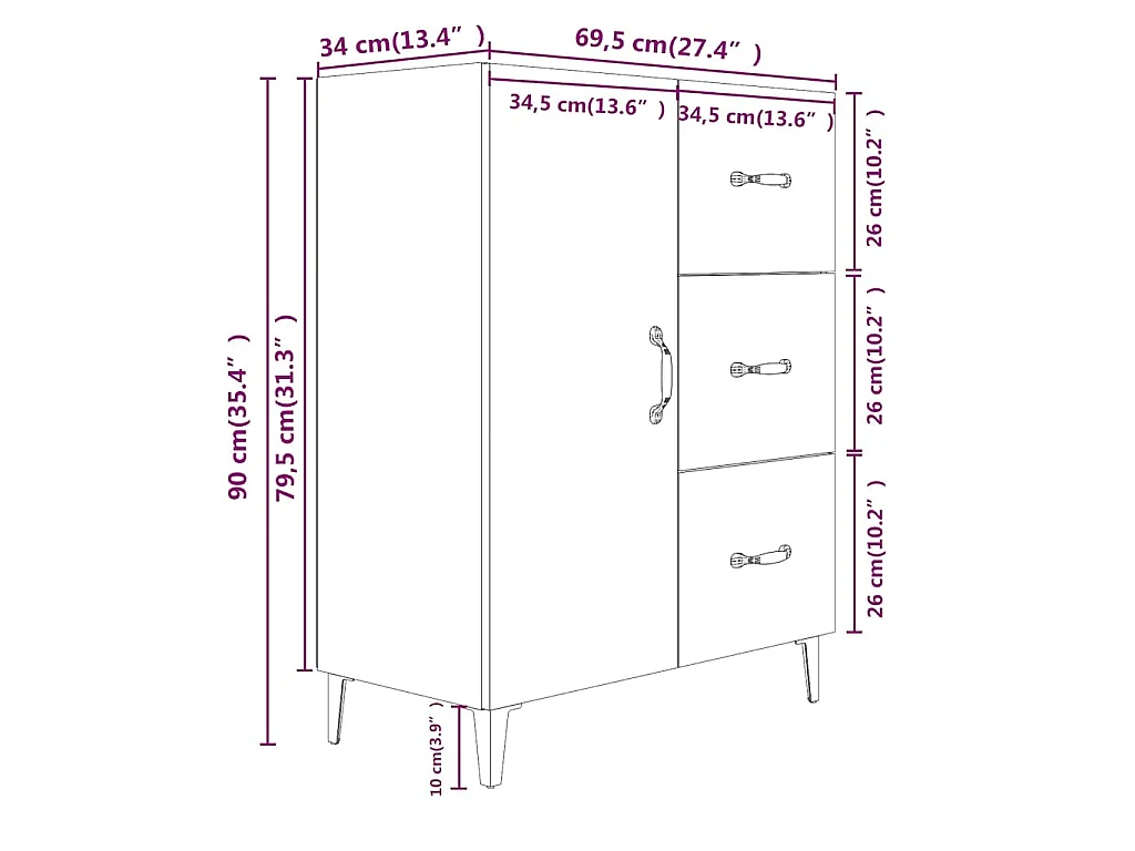 Credenza Rovere Sonoma 69,5x34x90 cm in Legno Multistrato