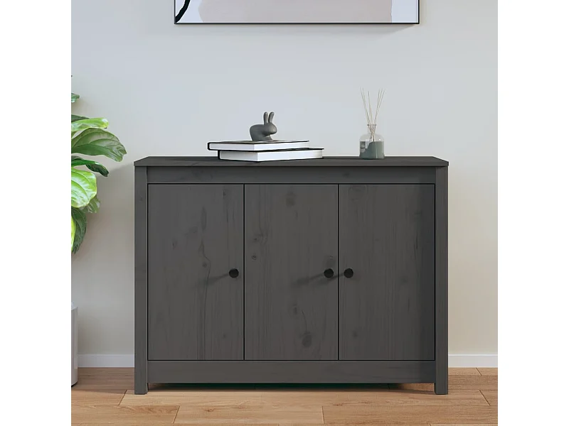 Buffet Gris 100x35x74 cm Bois massif de pin