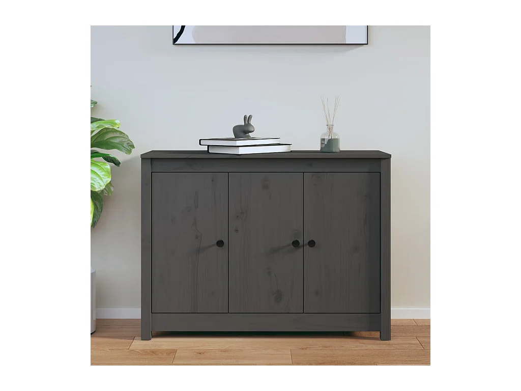 Buffet Gris 100x35x74 cm Bois massif de pin
