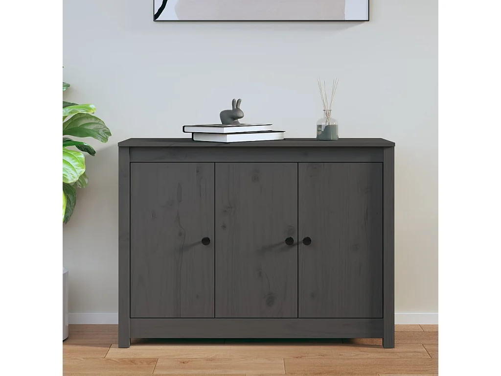 Credenza Grigia 100x35x74 cm in Legno Massello di Pino