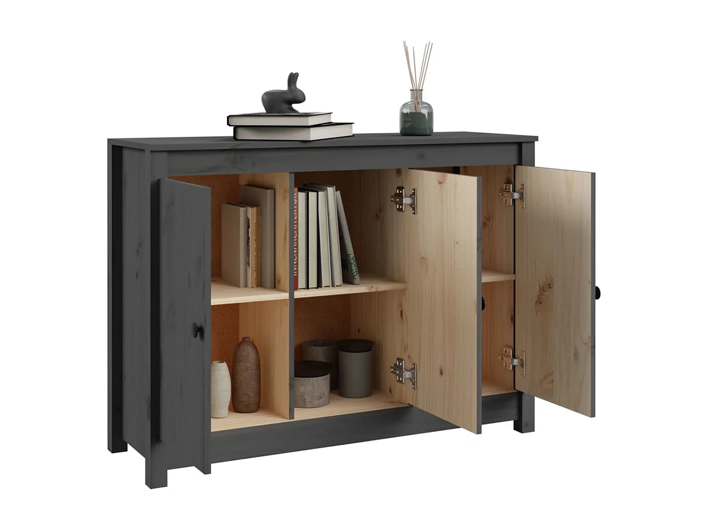 Credenza Grigia 100x35x74 cm in Legno Massello di Pino