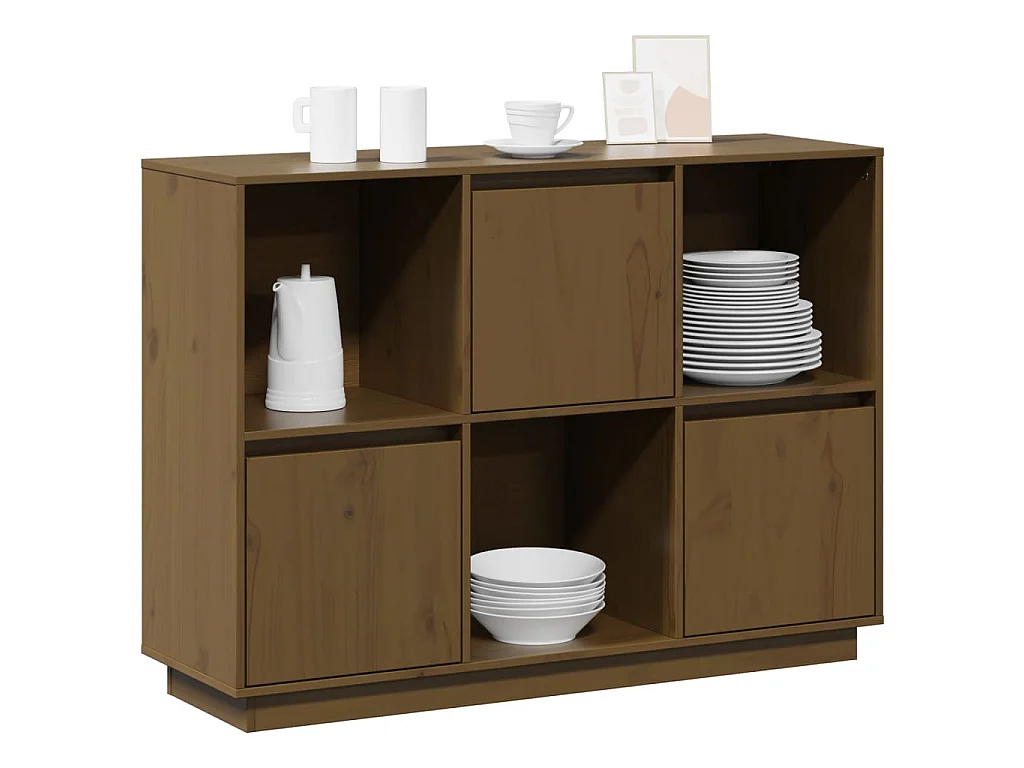 Credenza Marrone Ambrato 110,5x35x80 cm Legno Massello di Pino