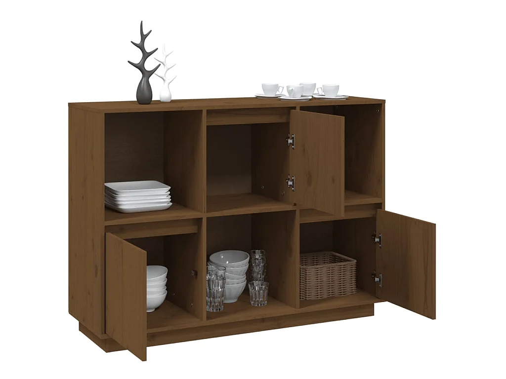 Credenza Marrone Ambrato 110,5x35x80 cm Legno Massello di Pino