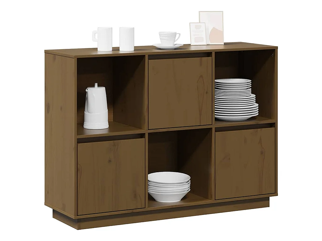 Credenza Marrone Ambrato 110,5x35x80 cm Legno Massello di Pino