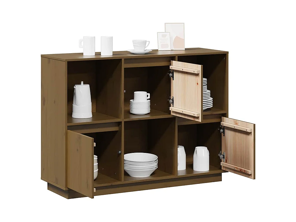 Credenza Marrone Ambrato 110,5x35x80 cm Legno Massello di Pino