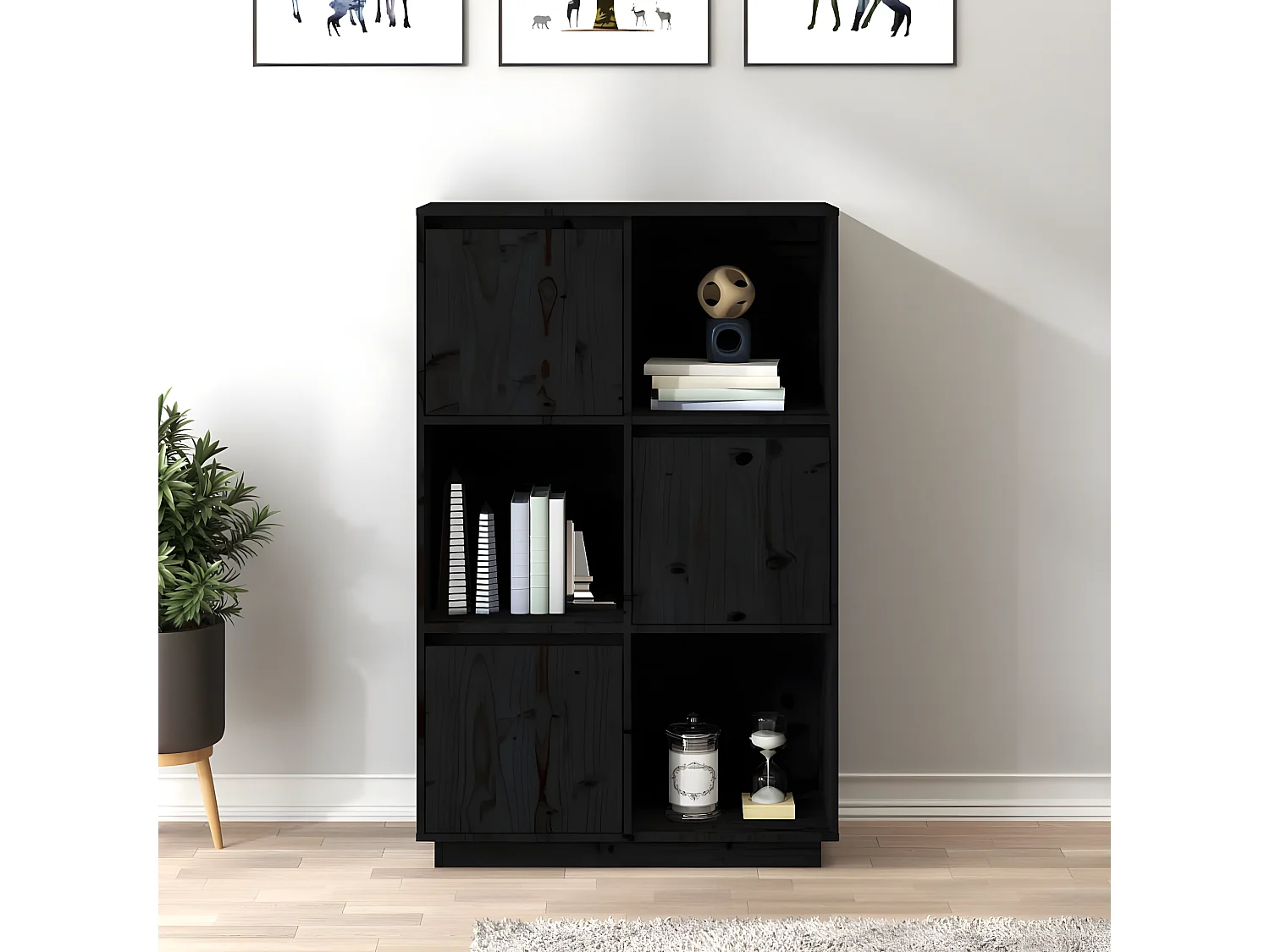 Buffet Noir 74x35x117 cm Bois massif de pin