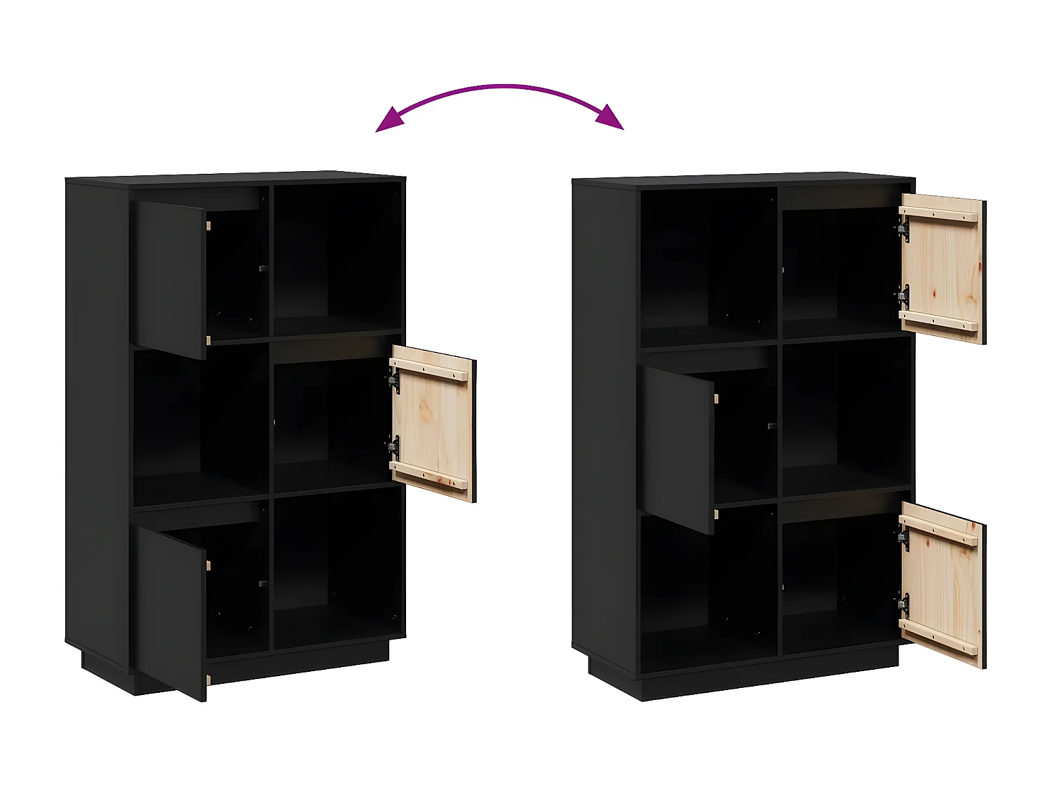 Buffet Noir 74x35x117 cm Bois massif de pin