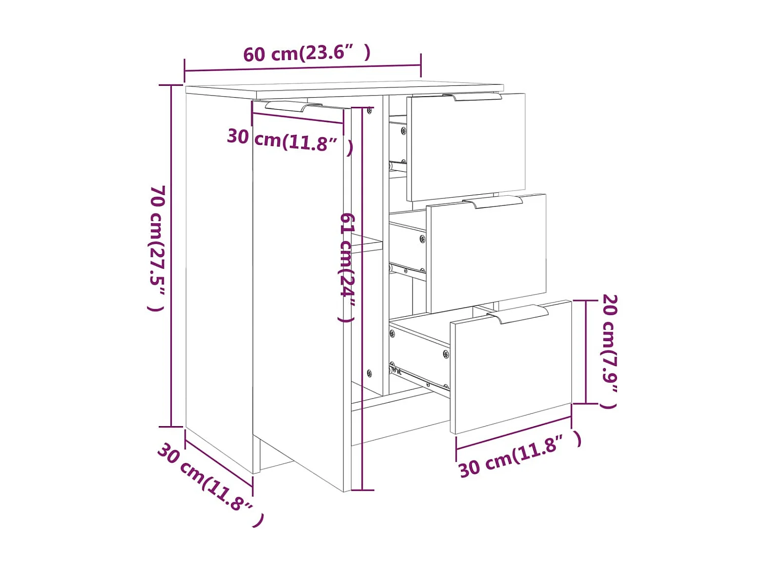 Buffet Gris béton 60x30x70 cm Bois d'ingénierie