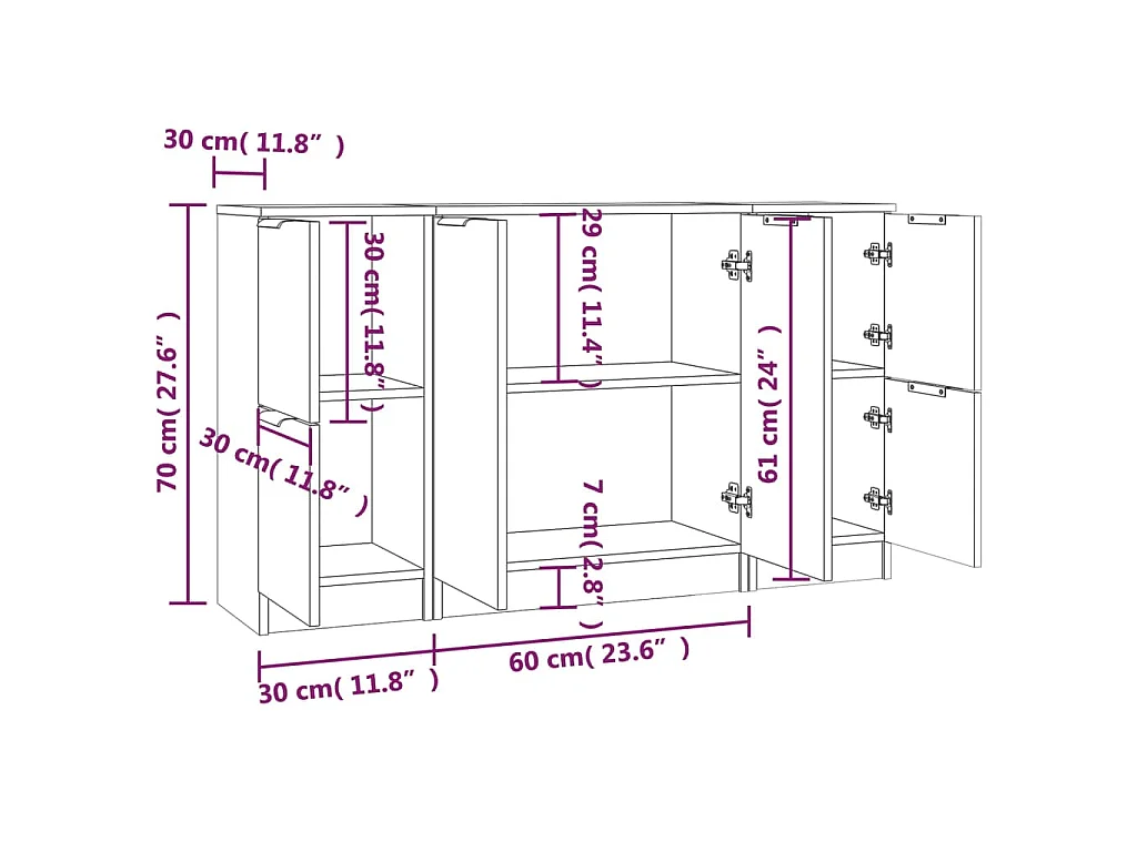 Credenze 3 pz Rovere Sonoma in Legno Multistrato