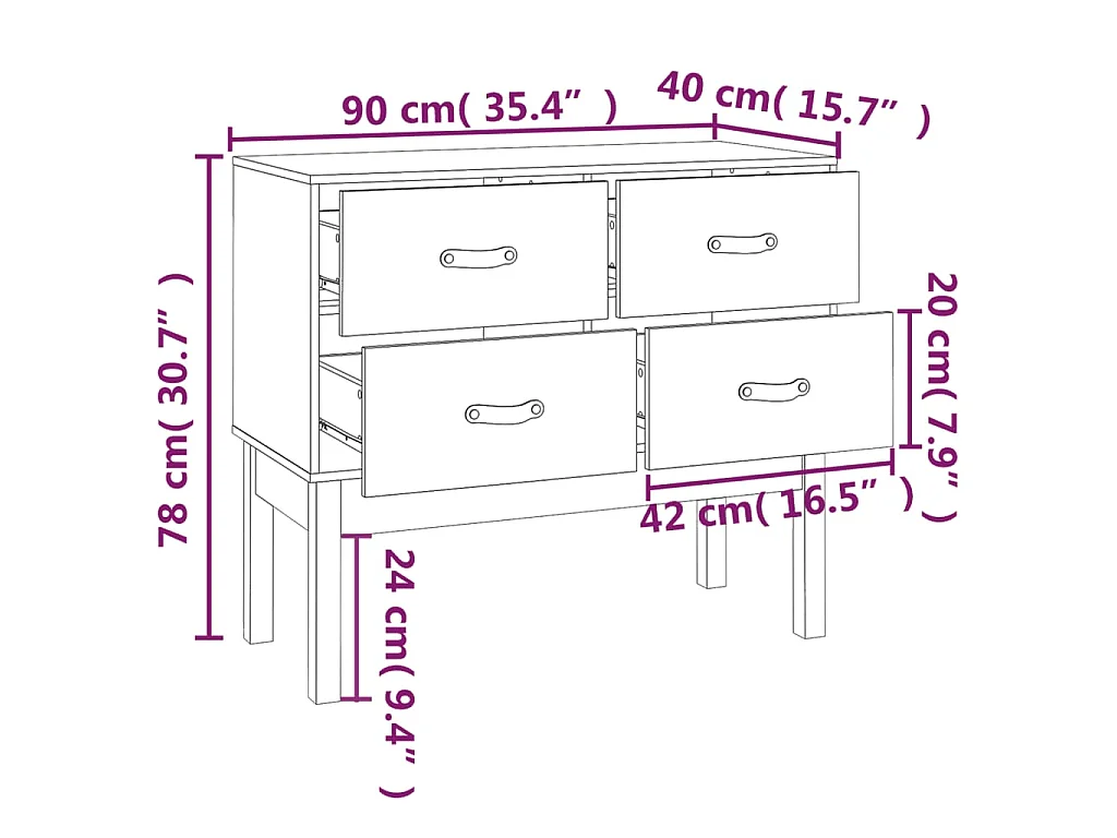 Armoire console Marron miel 90x40x78 cm Bois de pin solide