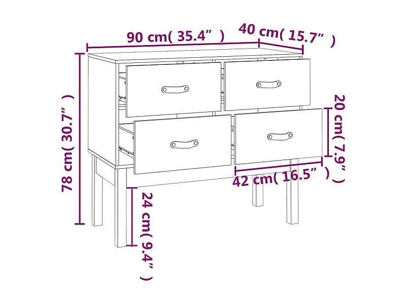 Armoire console Marron miel 90x40x78 cm Bois de pin solide