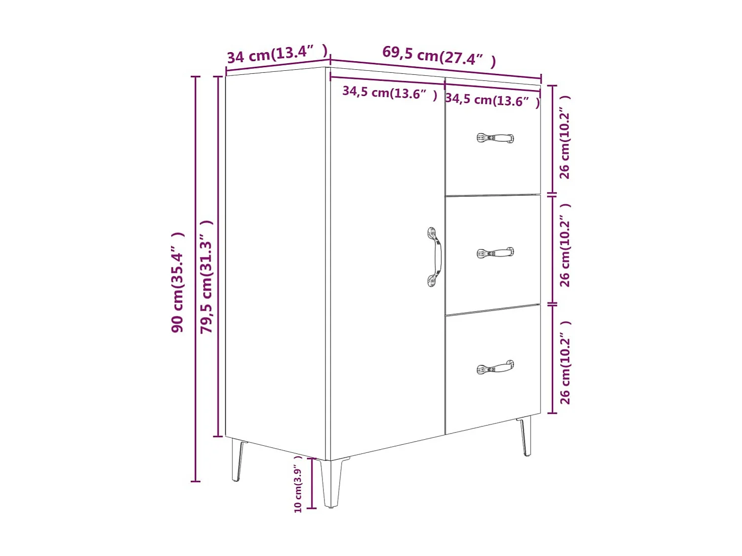 Buffet sonoma gris 69,5x34x90 cm bois d'ingénierie