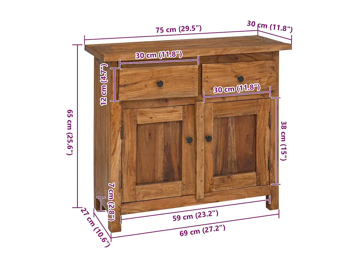 Buffet bois d'acajou massif 75x30x65 cm