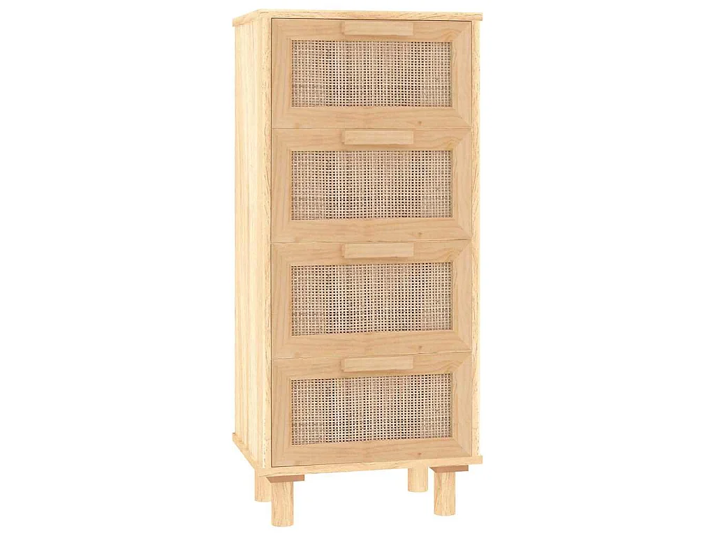 Aparador marrón madera pino maciza y ratán natural 40x30x90 cm