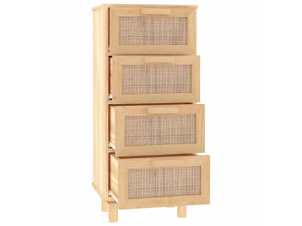 Aparador marrón madera pino maciza y ratán natural 40x30x90 cm