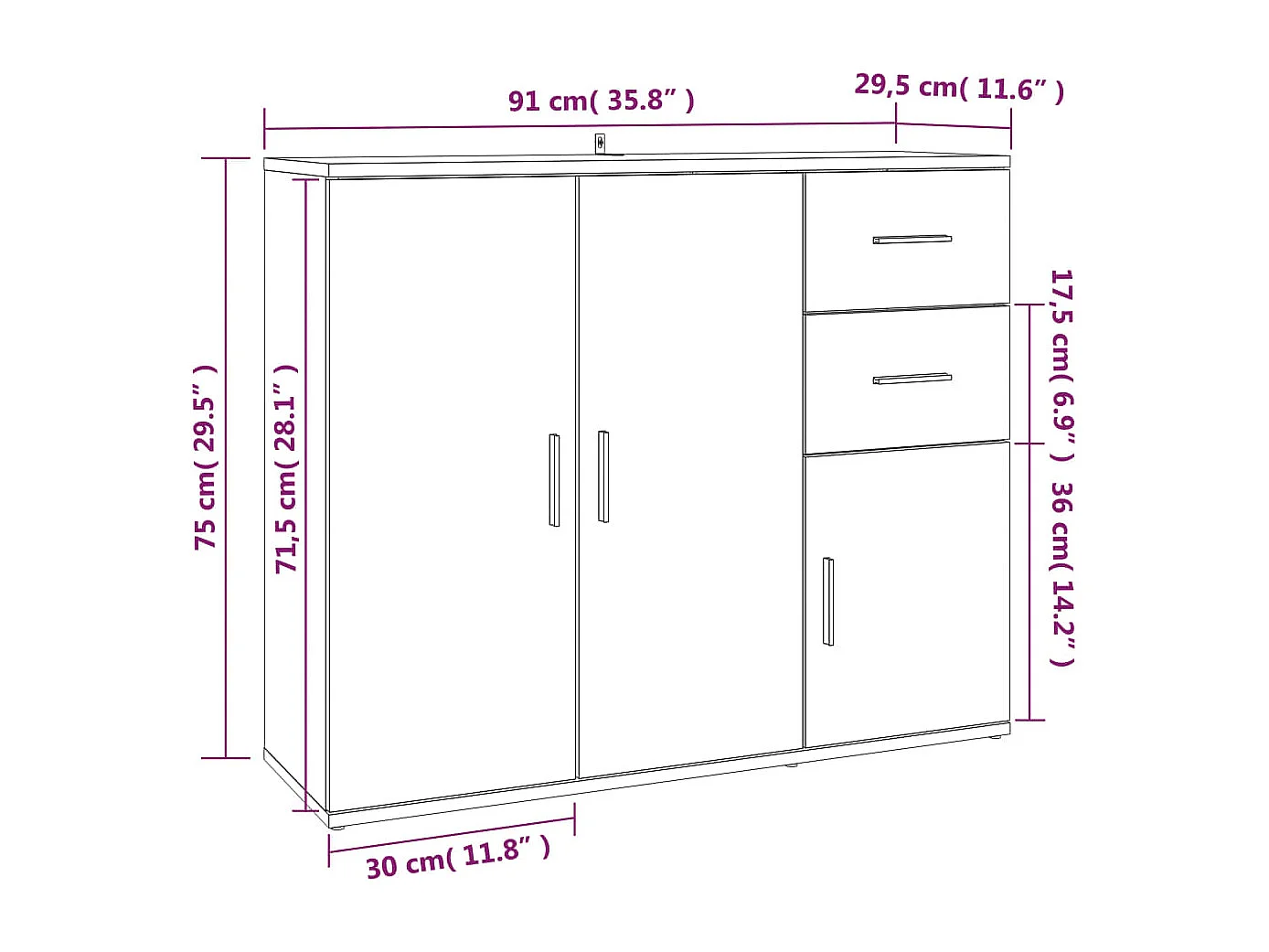 Buffet Sonoma gris 91x29,5x75 cm Bois d'ingénierie