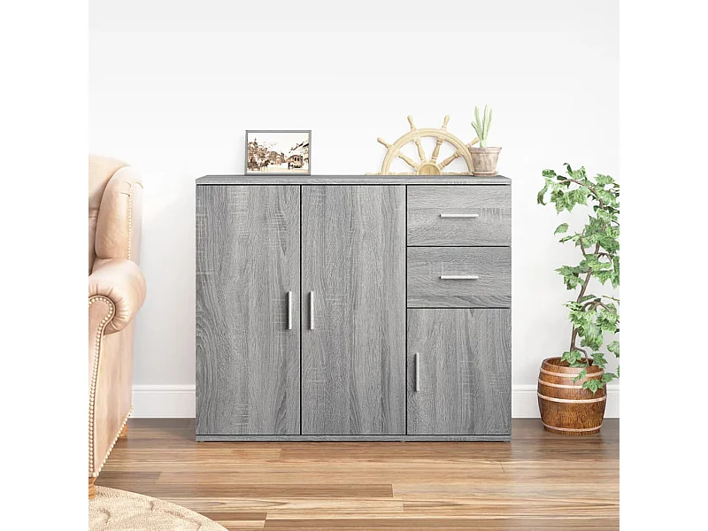 Dressoir 91x29,5x75 cm bewerkt hout grijs sonoma eikenkleurig