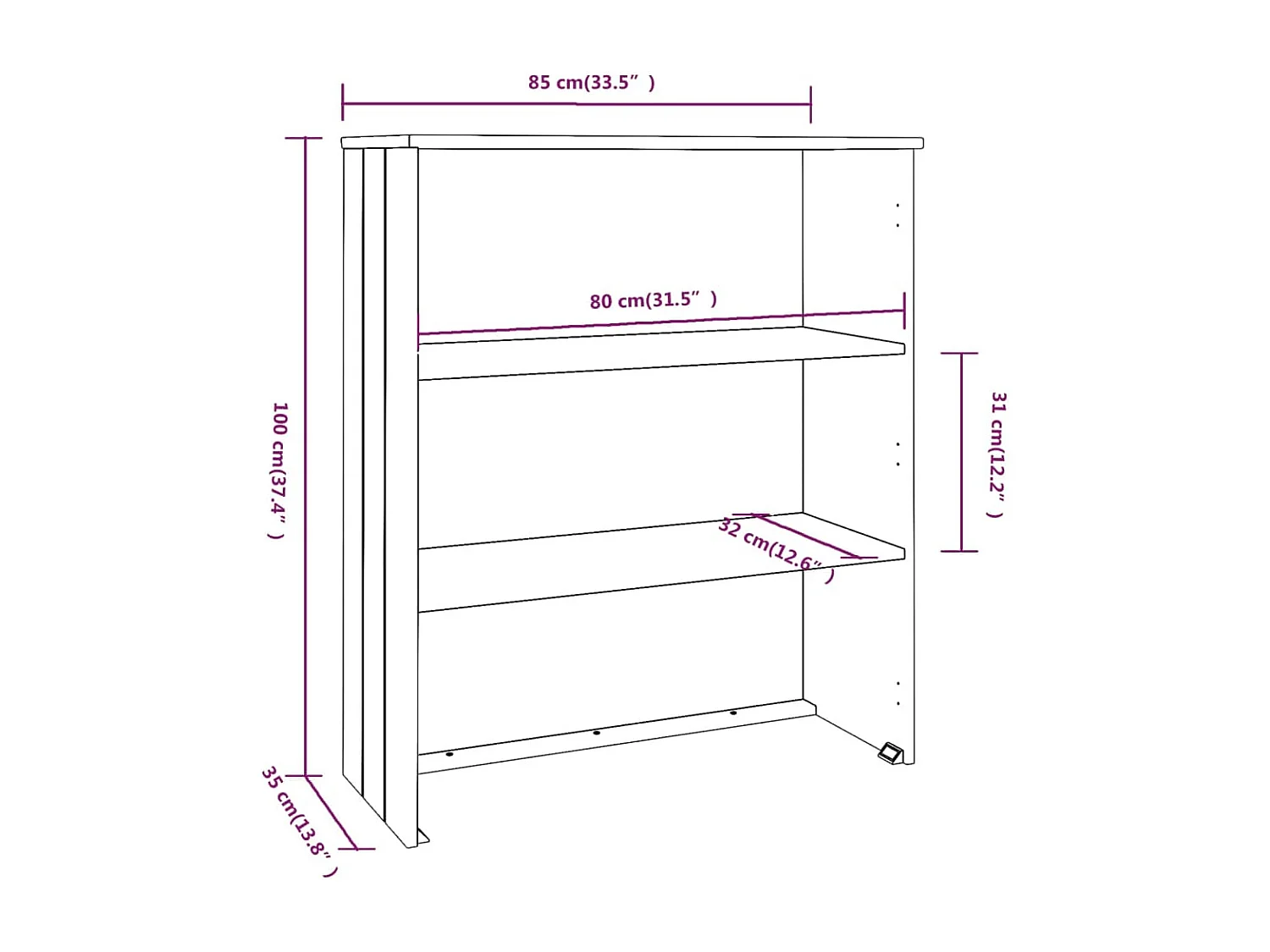 Dessus de buffet HAMAR Blanc 85x35x100 cm Bois de pin massif