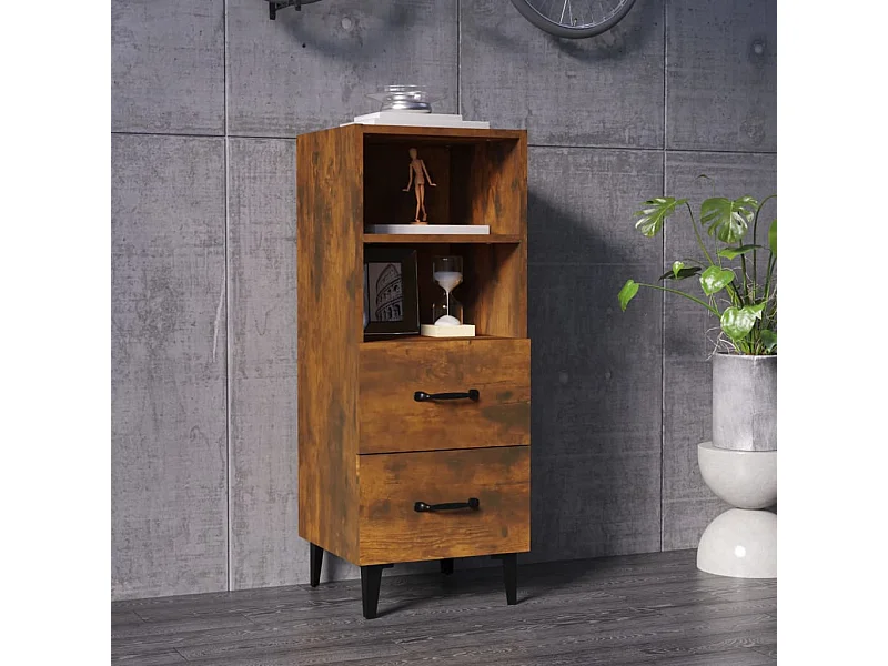 Dressoir 34,5x34x90 cm bewerkt hout gerookt eikenkleurig