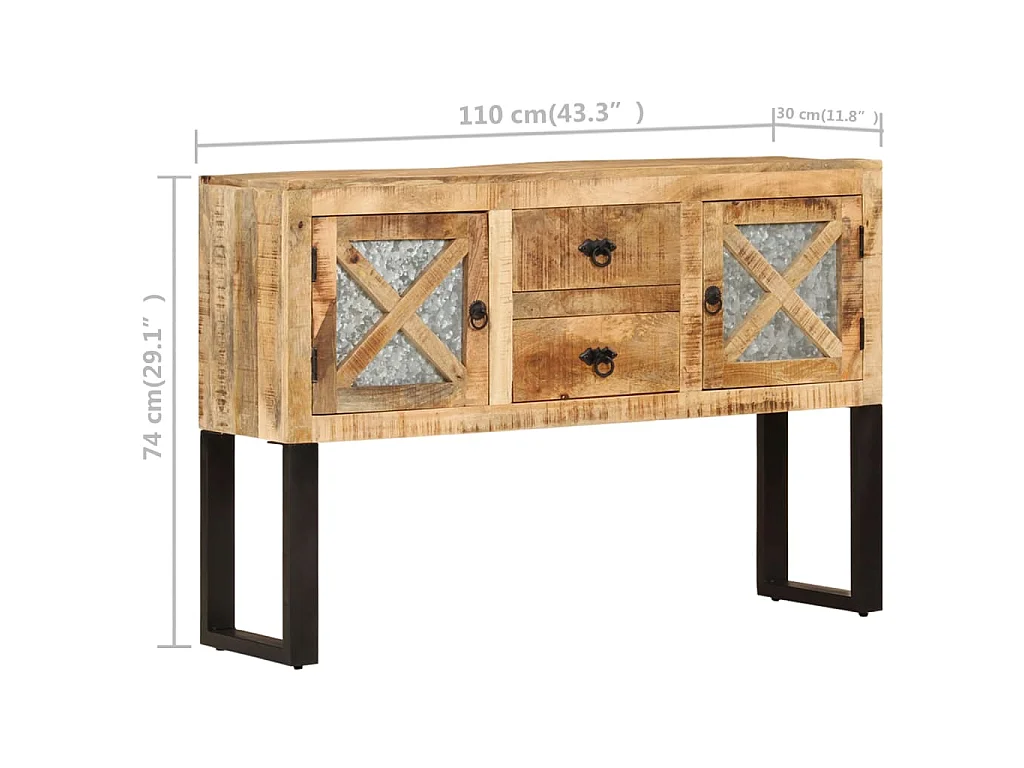 Credenza 110x30x74 cm in Legno di Mango Grezzo