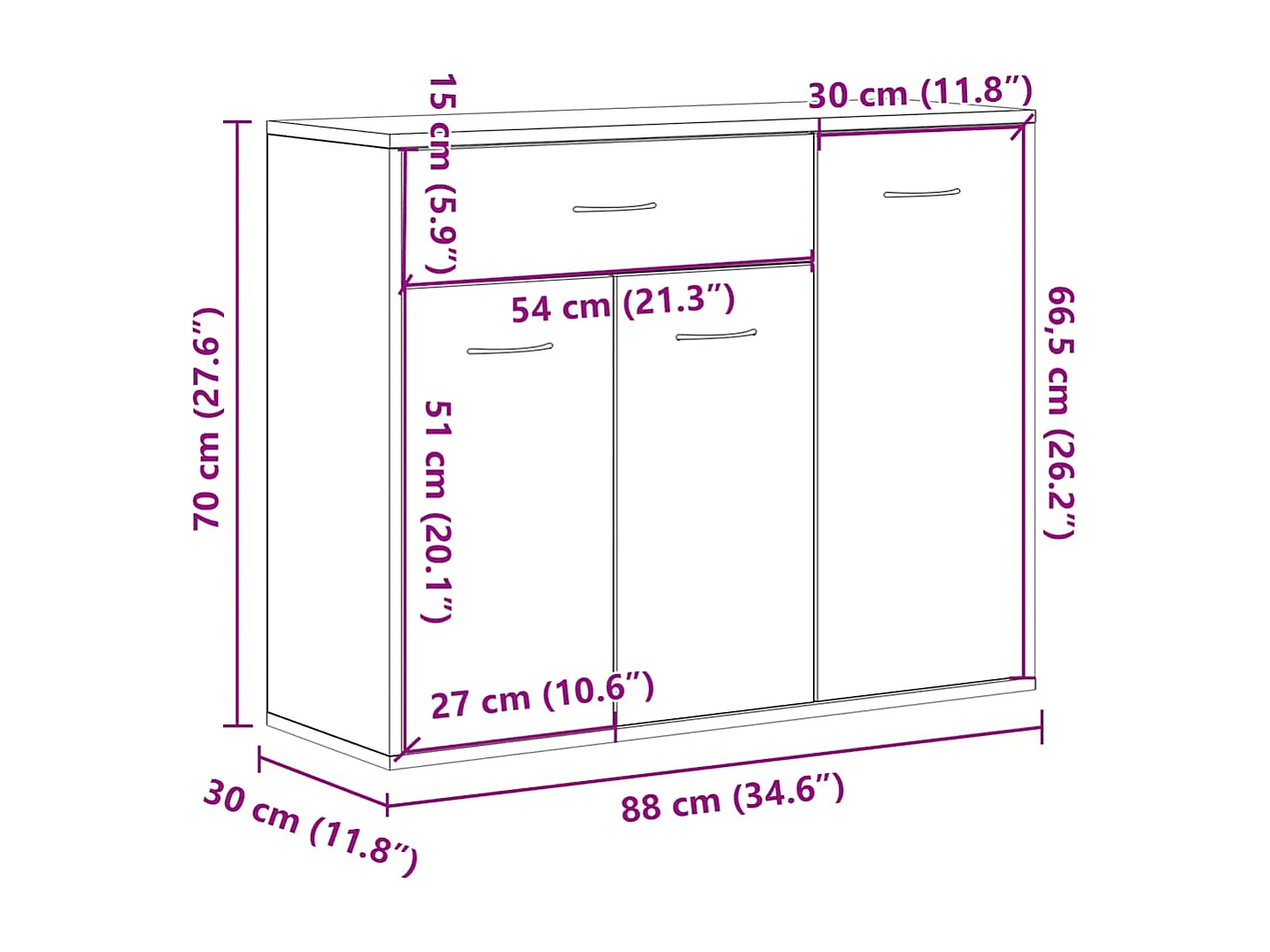 Buffet Noir 88x30x70 cm Bois d'ingénierie