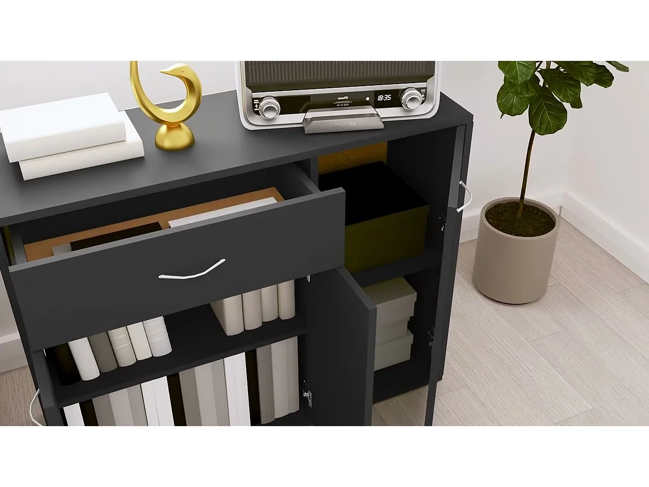 Credenza Nera 88x30x70 cm in Legno Multistrato