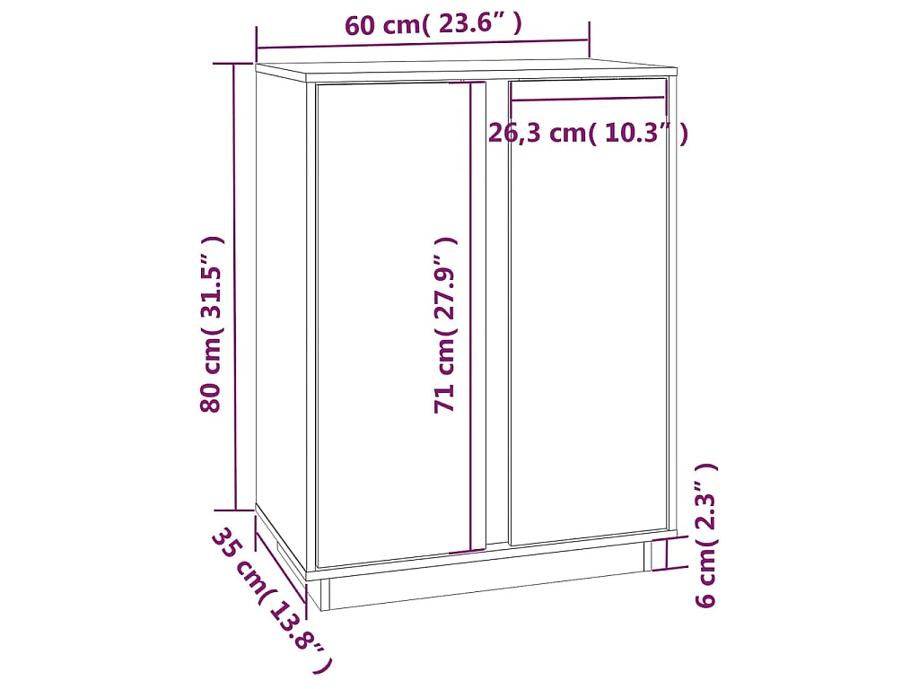 Buffet Blanc 60x35x80 cm Bois massif de pin