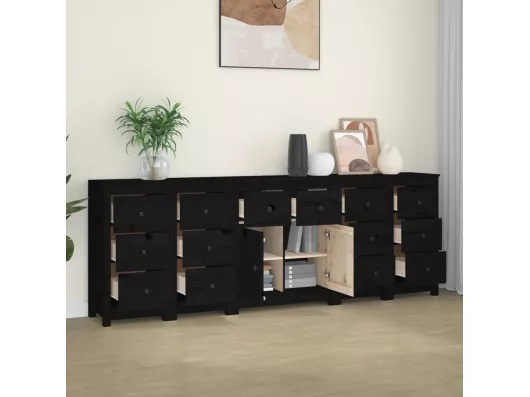 Kauf Unique Sideboard Schwarz 230x35x80 cm Massivholz Kiefer