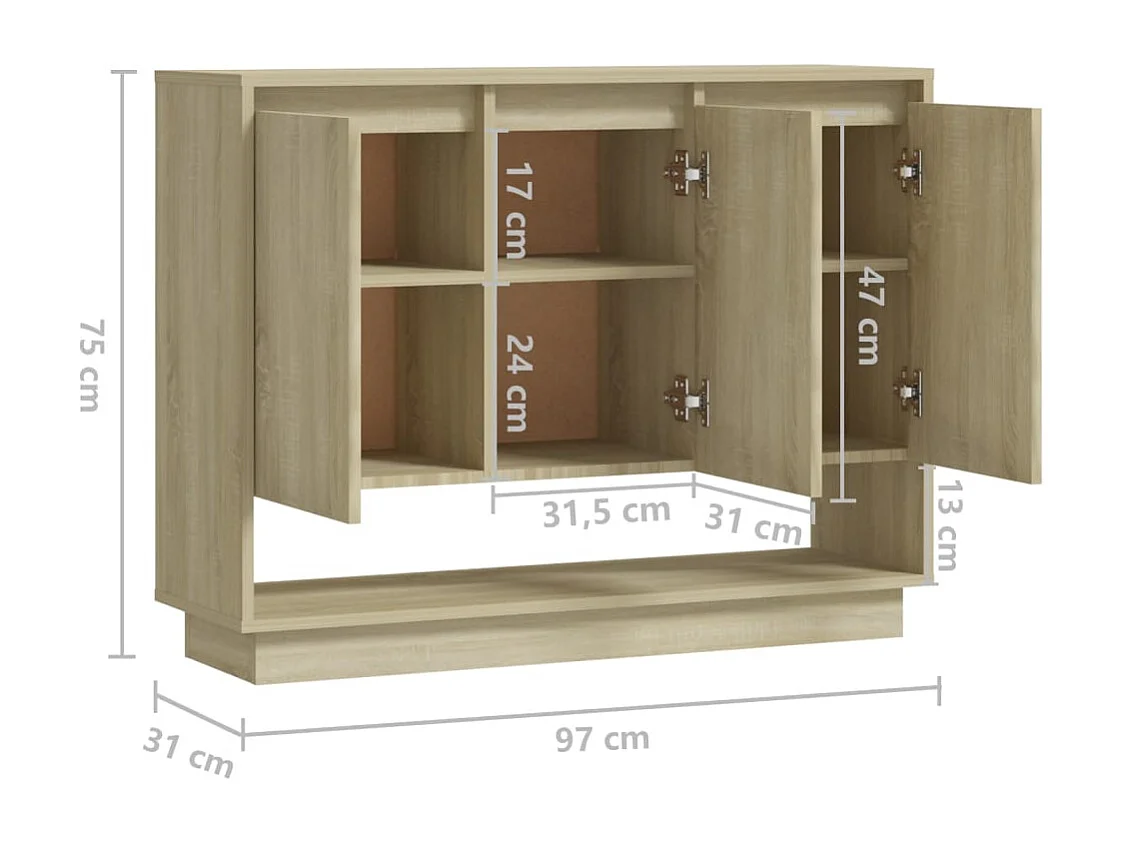 Dressoir 97x31x75 cm bewerkt hout sonoma eikenkleurig