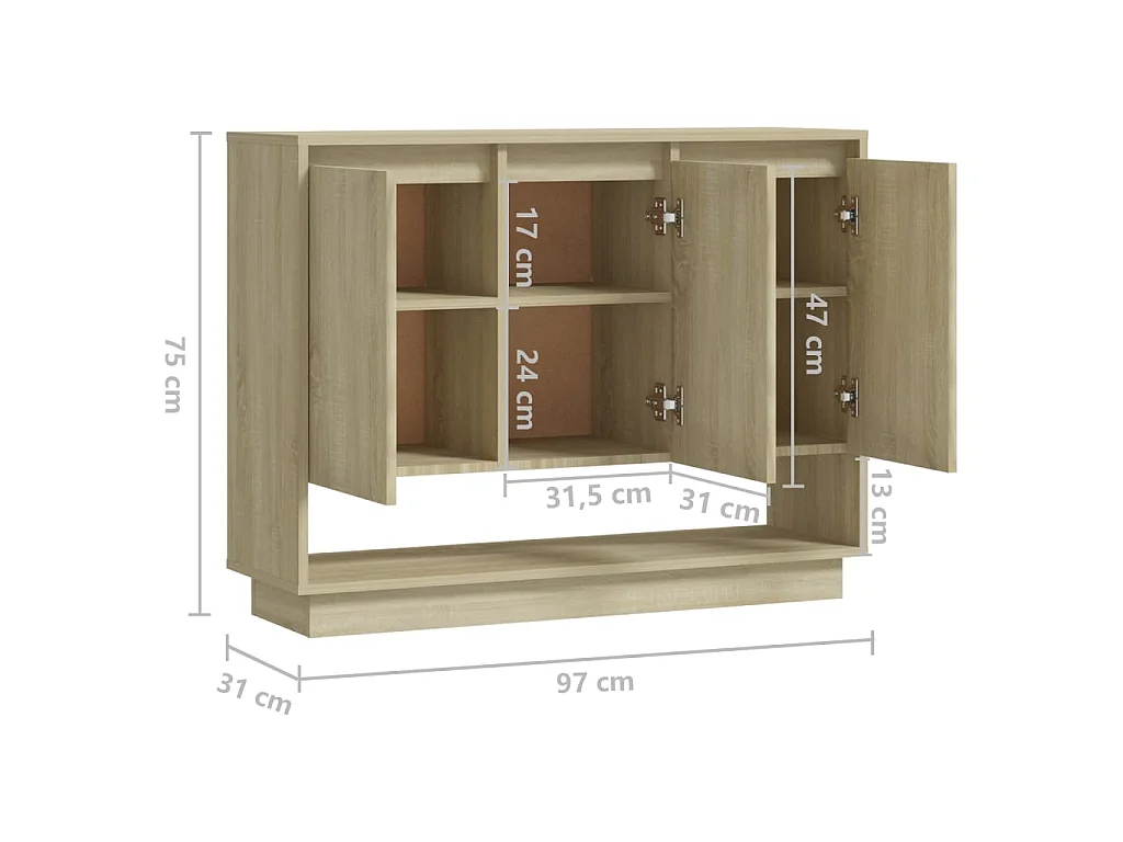 Aparador de madera contrachapada roble Sonoma 97x31x75 cm