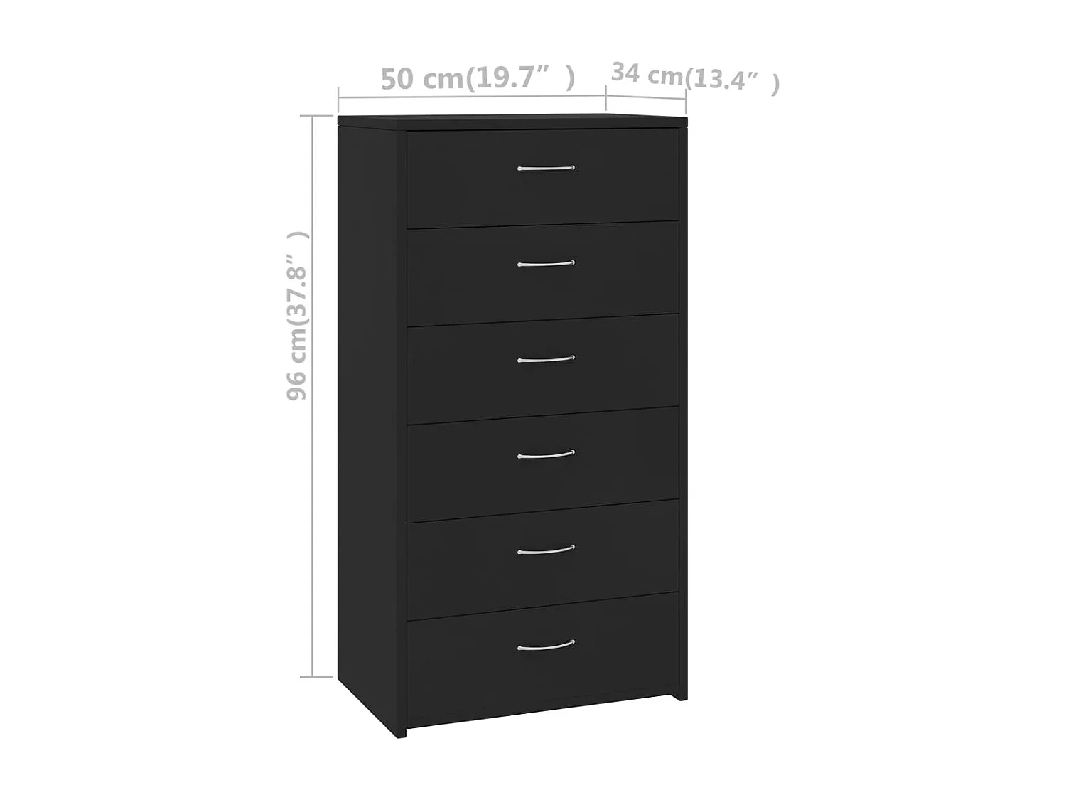 Dressoir met 6 lades 50x34x96 cm bewerkt hout zwart