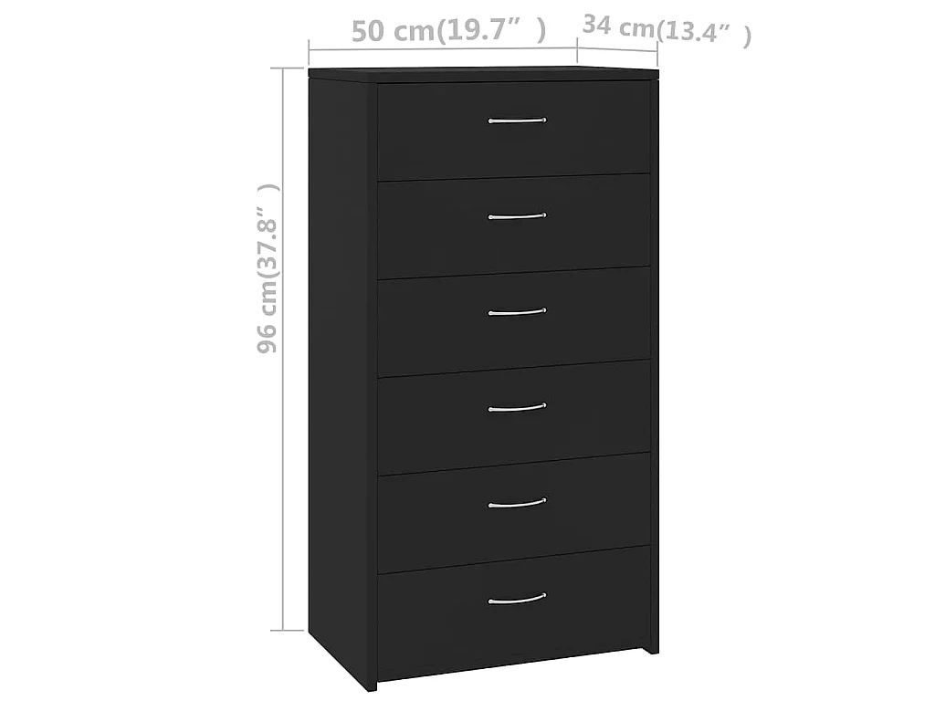 Dressoir met 6 lades 50x34x96 cm bewerkt hout zwart