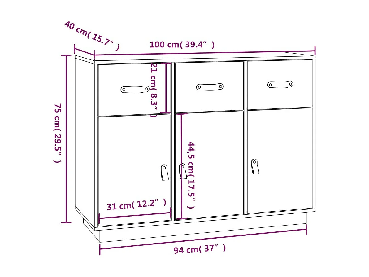 Buffet Blanc 100x40x75 cm Bois massif de pin