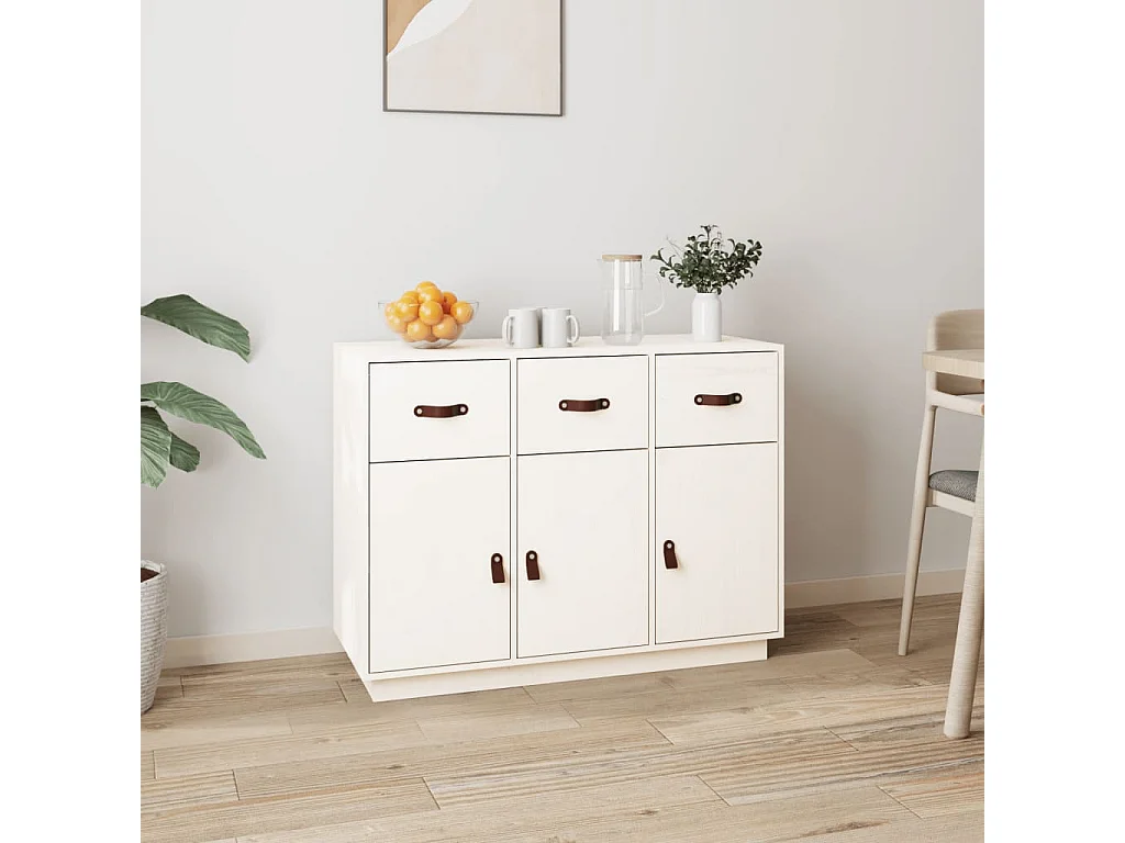 Buffet Blanc 100x40x75 cm Bois massif de pin