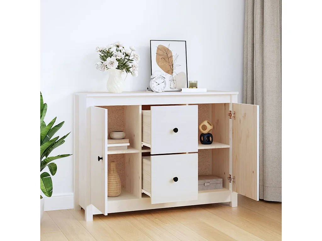 Sideboard Weiß 100x35x74 cm Massivholz Kiefer