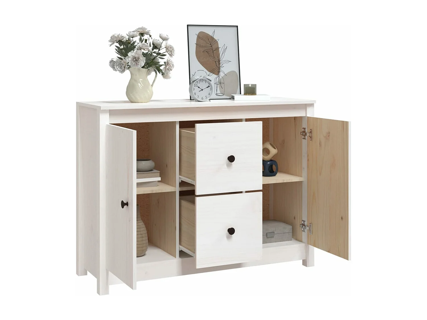 Sideboard Weiß 100x35x74 cm Massivholz Kiefer