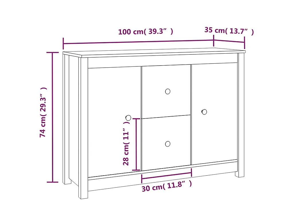 Sideboard Weiß 100x35x74 cm Massivholz Kiefer