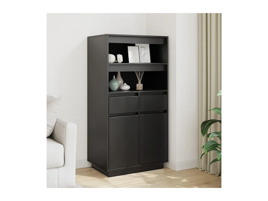 Buffet haut Noir 60x40x116,5 cm Bois massif de pin