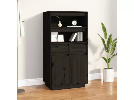 Kauf Unique Highboard Schwarz 60x40x116,5 cm Massivholz Kiefer