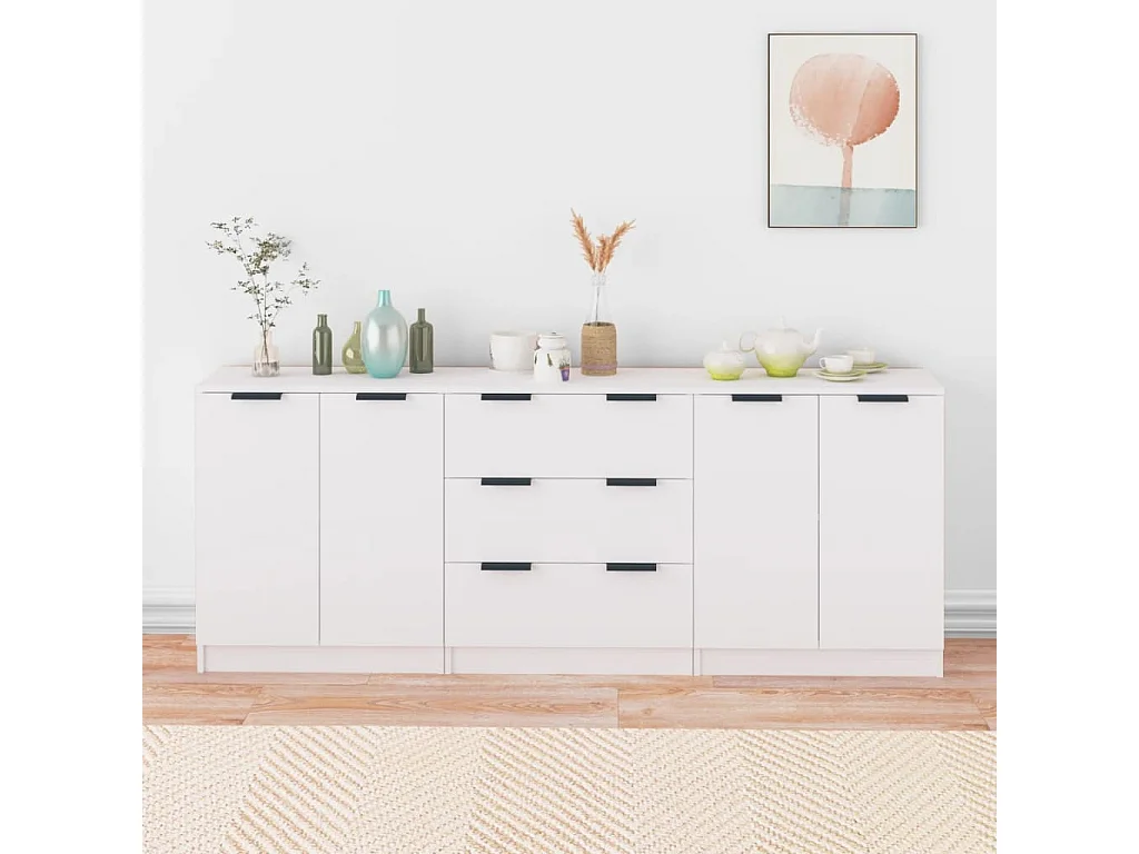 Aparador de 3 piezas madera contrachapada blanco