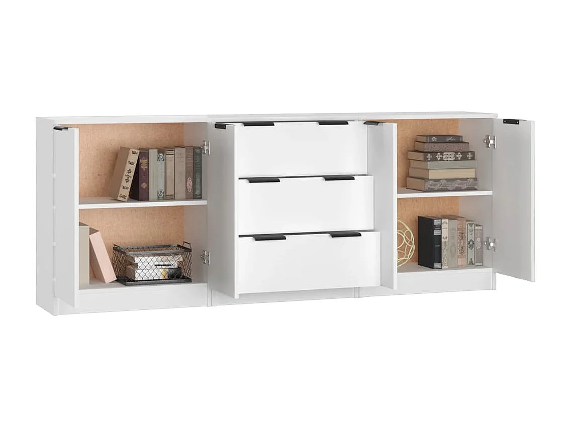 3-delige Dressoirs bewerkt hout wit