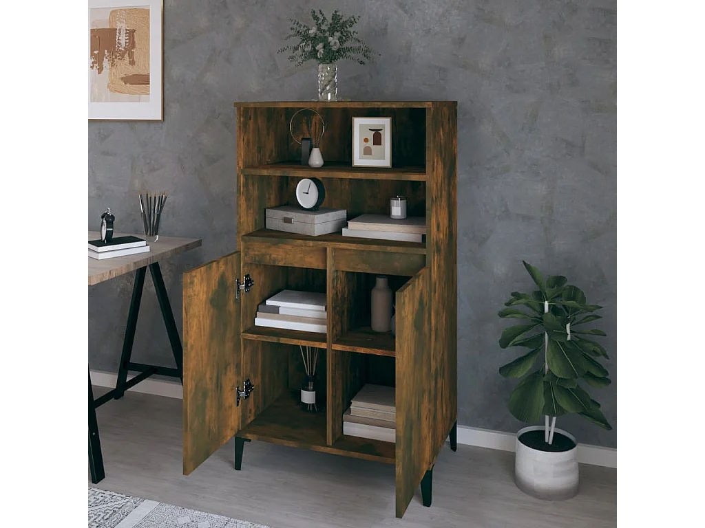 Hoge kast 60x36x110 cm bewerkt hout gerookt eikenkleurig