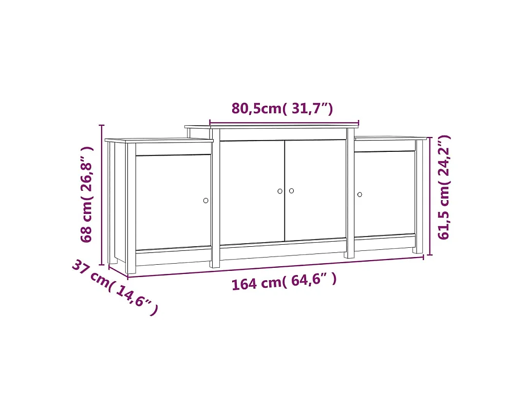 Credenza 164x37x68 cm in Legno Massello di Pino